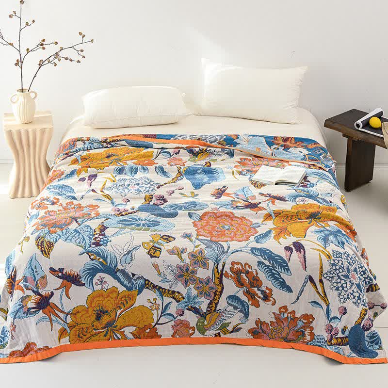 Trapunta reversibile in garza di cotone con motivo floreale rigoglioso - Matrimoniale Grande - image 0