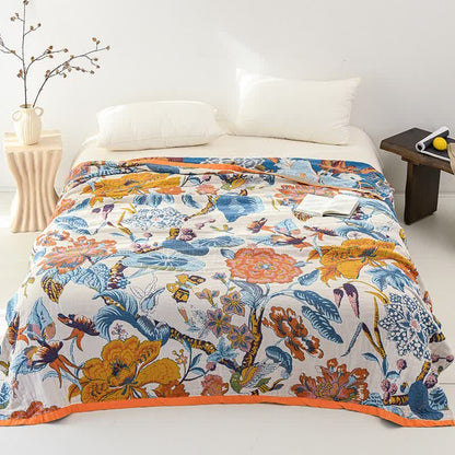 Trapunta reversibile in garza di cotone con motivo floreale rigoglioso - Matrimoniale Grande - image 0
