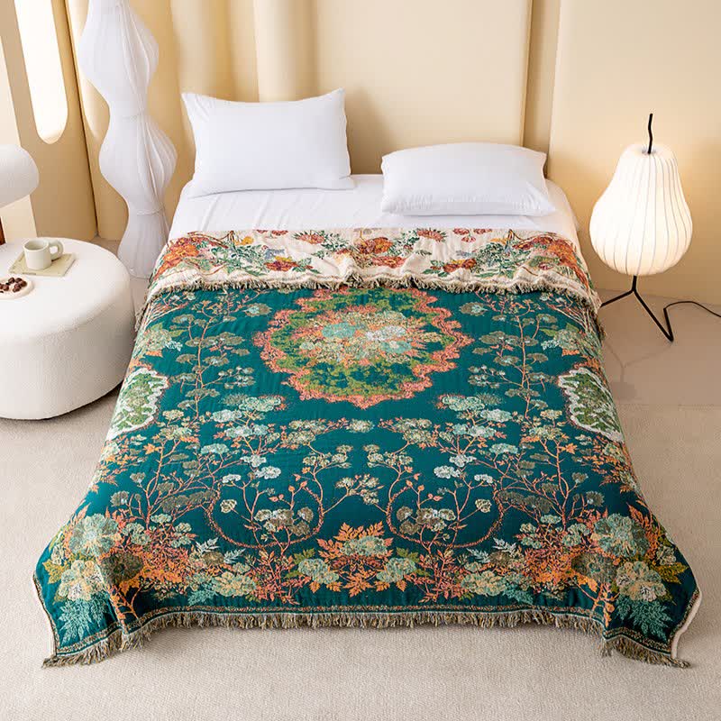 Trapunta con nappe in garza di cotone con bouquet floreale - image 1
