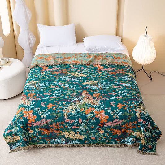 Trapunta con nappe in garza di cotone con piante della foresta pluviale - Matrimoniale Grande - image 0