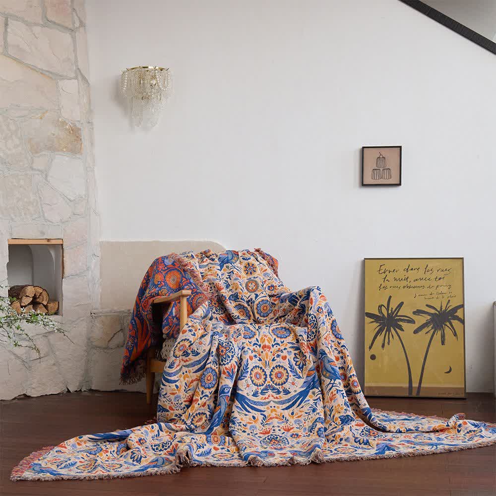 Coperta in garza di cotone con nappe a forma di uccello vintage - 230cm x 250cm - image 0