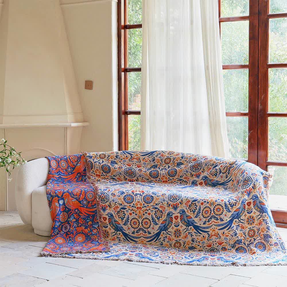 Coperta in garza di cotone con nappe a forma di uccello vintage - image 2