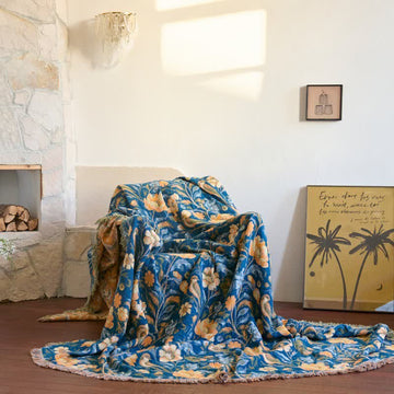 Coperta in cotone con nappa di uccelli floreali vivaci - 230cm x 250cm - image 0