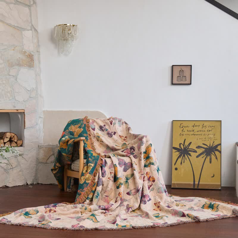 Elegante coperta in cotone con nappa a farfalla - Giallo chiaro - 230cm x 250cm - image 5