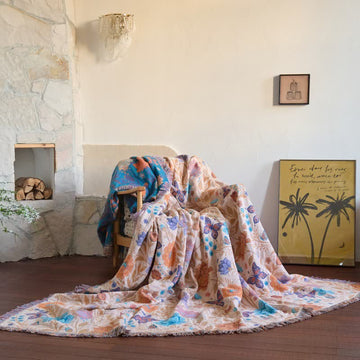 Coperta in cotone con nappe e farfalle pastorali - 230cm x 250cm - image 0