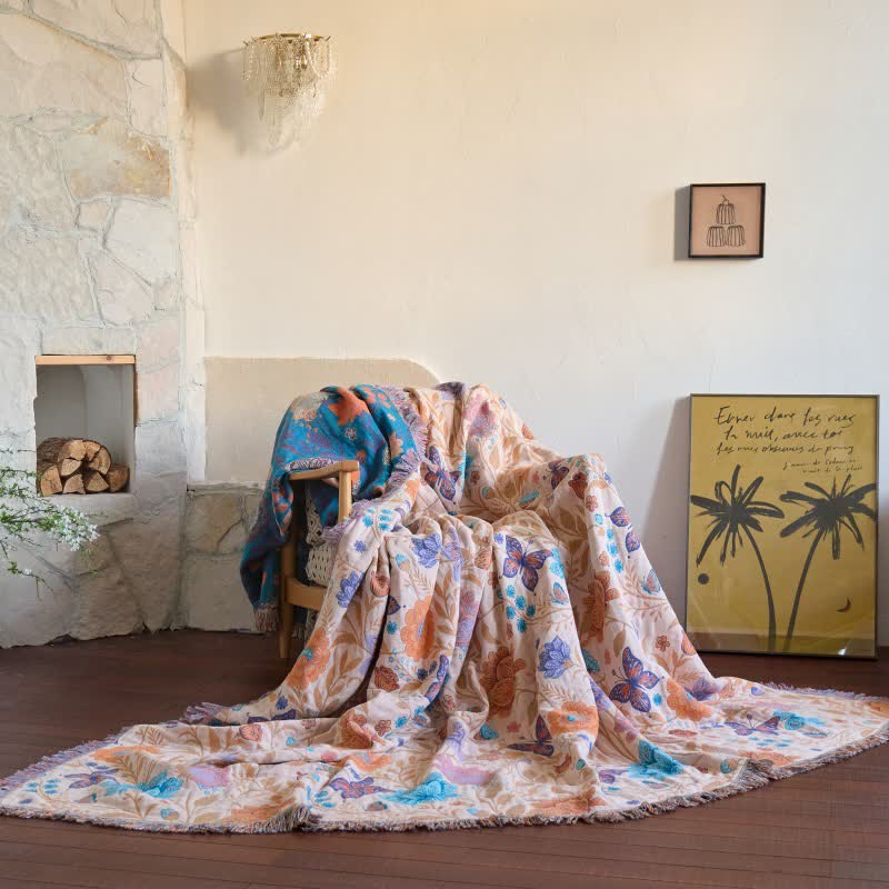 Coperta in cotone con nappe e farfalle pastorali - 230cm x 250cm - image 0