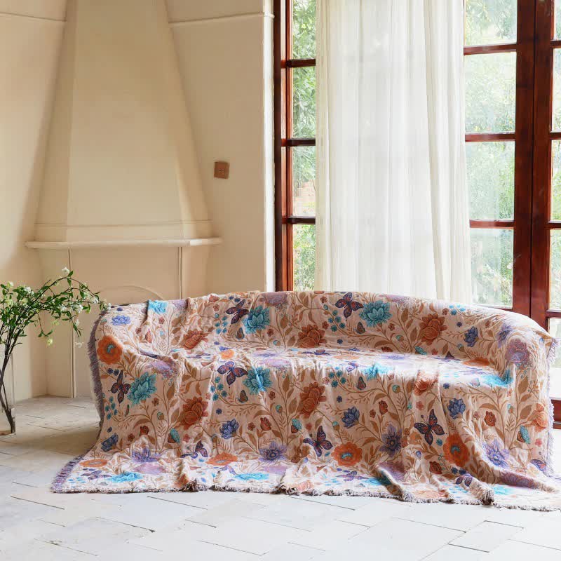 Coperta in cotone con nappe e farfalle pastorali - image 1