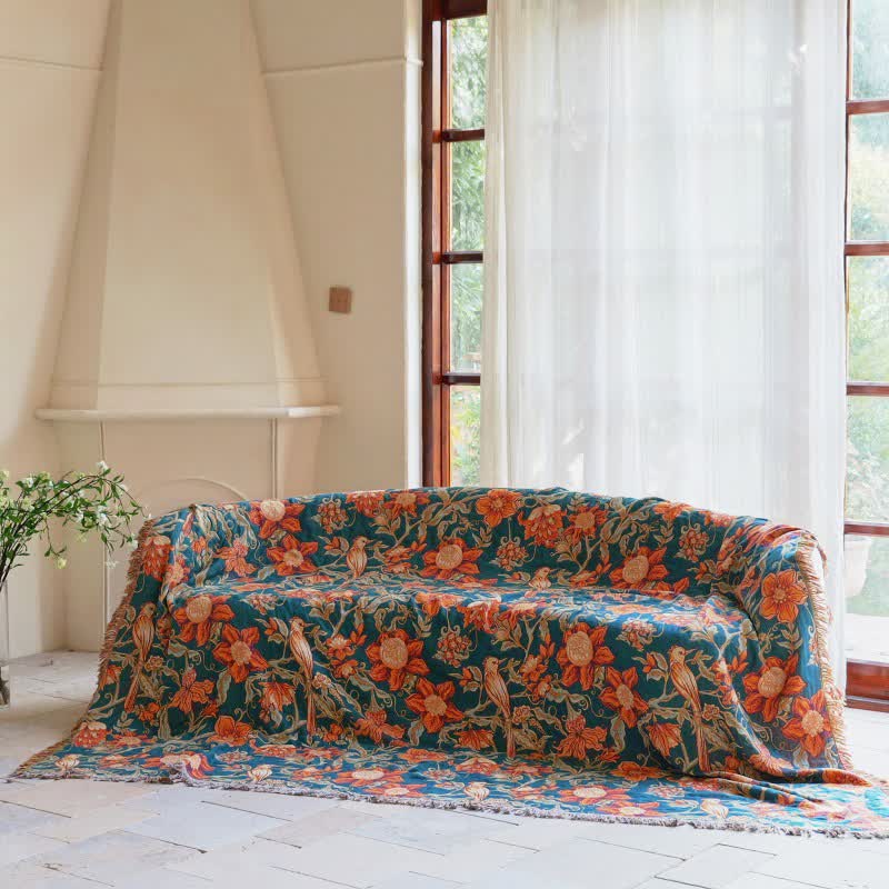 Coperta di lusso in cotone con nappe floreali - image 1
