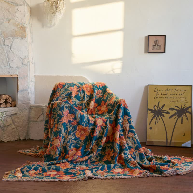 Coperta di lusso in cotone con nappe floreali - 230cm x 250cm - image 0