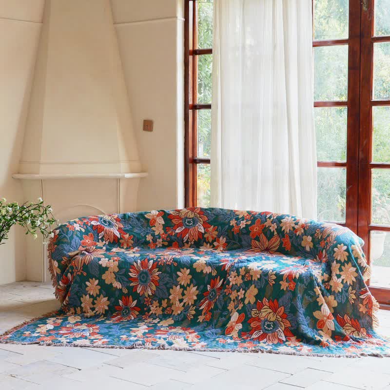Coperta in cotone con nappe floreali - image 1