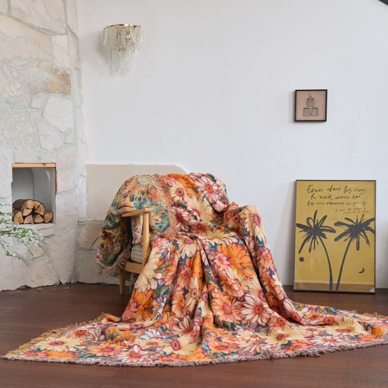 Coperta in cotone con nappe e girasoli in fiore - 230cm x 250cm - image 0