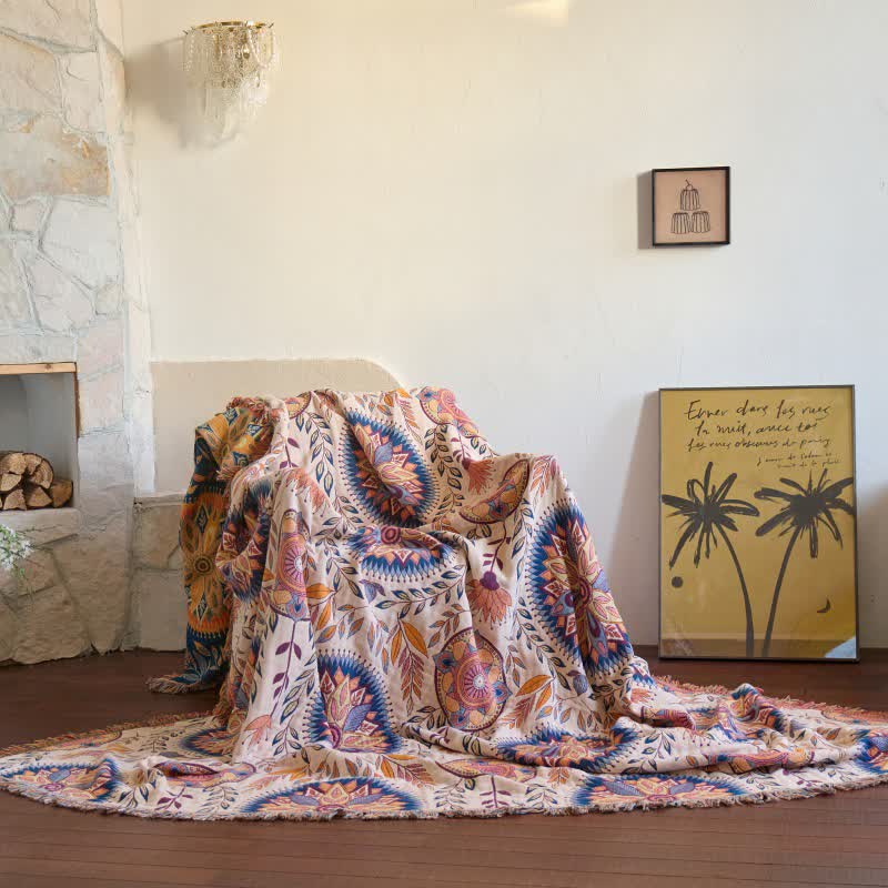 Coperta con nappe in cotone con medaglione floreale - 230cm x 250cm - image 0