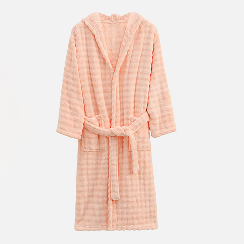 Semplice vestaglia in flanella con cappuccio e tasche - Rosa chiaro - Taglia unica - image 10
