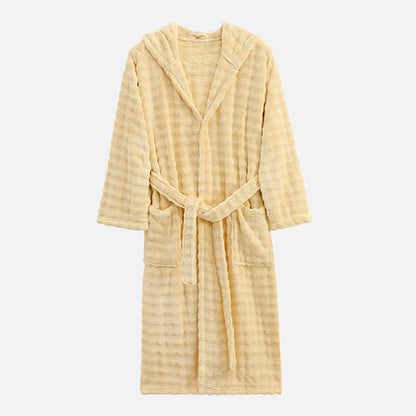 Semplice vestaglia in flanella con cappuccio e tasche - Giallo - Taglia unica - image 12