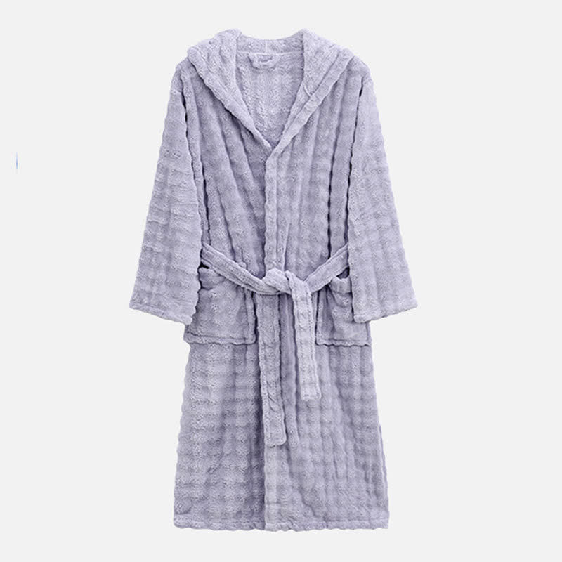 Semplice vestaglia in flanella con cappuccio e tasche - Viola chiaro - Taglia unica - image 11