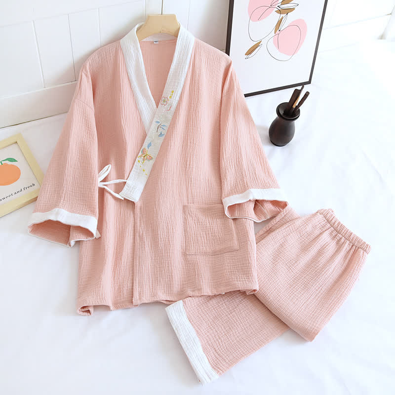 Kimono in garza di cotone ricamato con farfalle - Rosa - XL - image 3