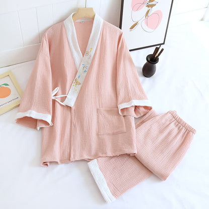 Kimono in garza di cotone ricamato con farfalle - Rosa - XL - image 3