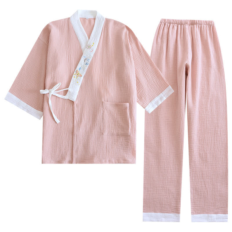 Kimono in garza di cotone ricamato con farfalle - image 15