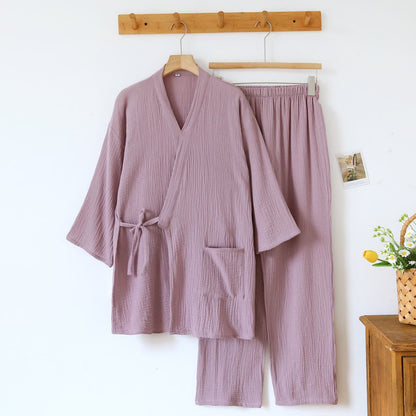 Kimono unisex minimalista in garza di cotone da salotto - Viola - Donna XL - image 4