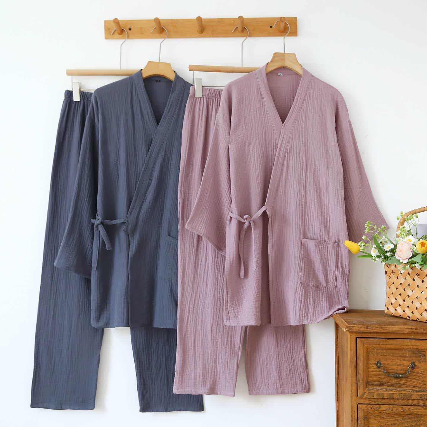 Kimono unisex minimalista in garza di cotone da salotto - image 2