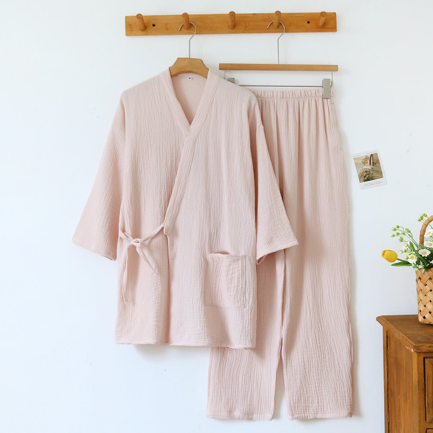 Kimono unisex minimalista in garza di cotone da salotto - Rosa - Donna XL - image 3