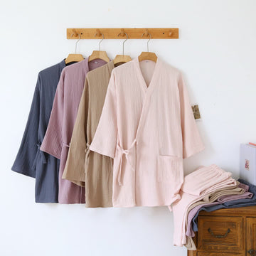Kimono unisex minimalista in garza di cotone da salotto - image 0