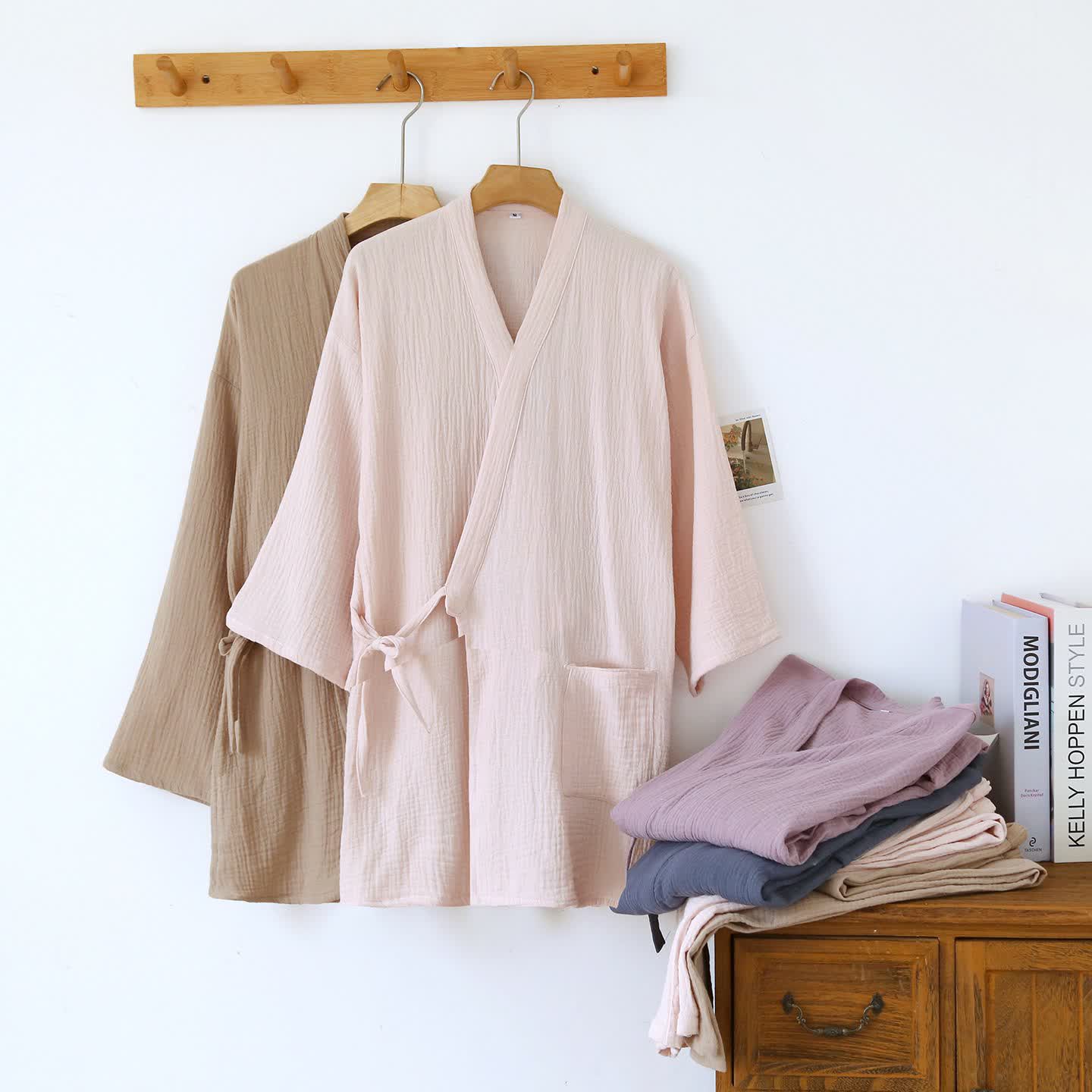 Kimono unisex minimalista in garza di cotone da salotto - image 1
