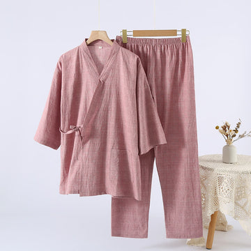 Kimono in garza di cotone a quadri sottili da indossare in salotto - Viola - XL - image 0