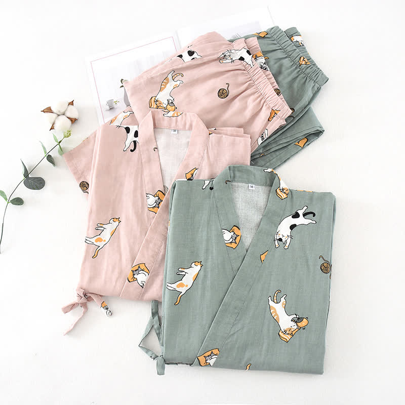 Kimono in cotone con gatto coordinato per coppia - image 1