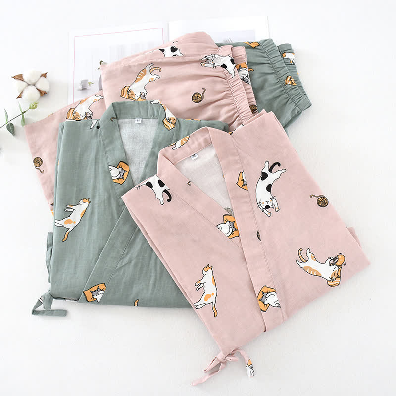 Kimono in cotone con gatto coordinato per coppia - image 2