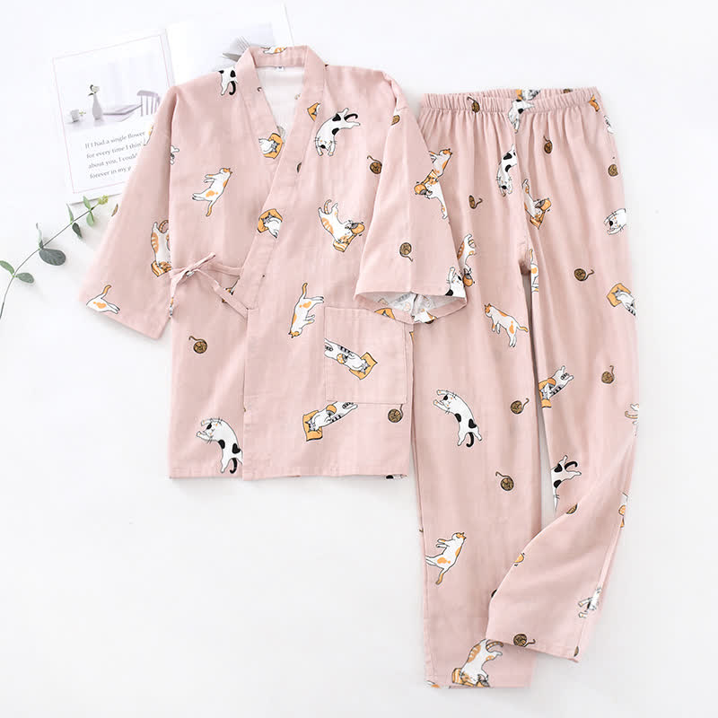 Kimono in cotone con gatto coordinato per coppia - Rosa scuro - Donne - L - image 3