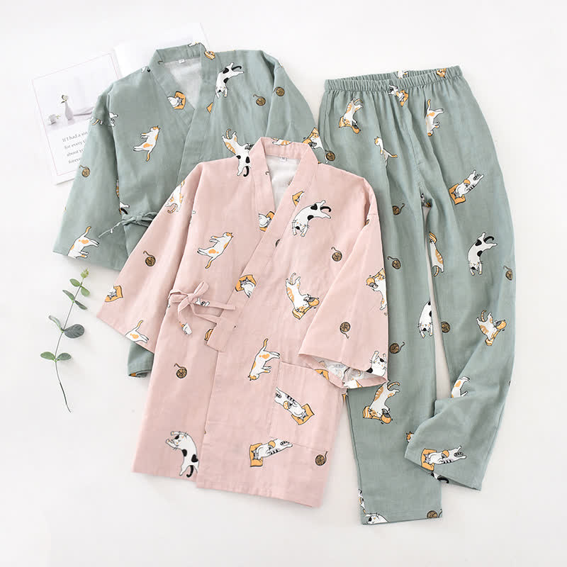 Kimono in cotone con gatto coordinato per coppia - image 0