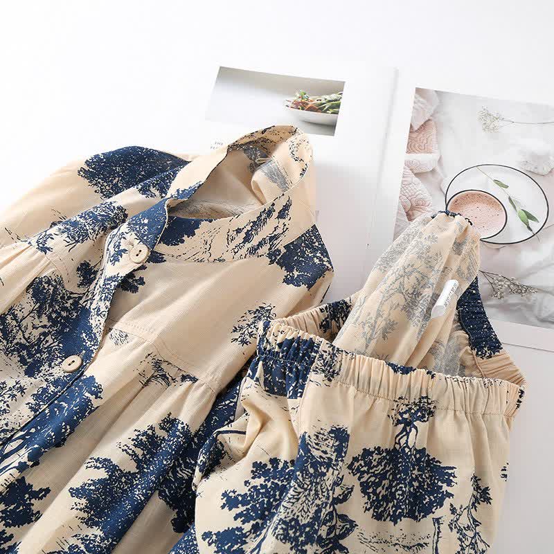 Loungewear in cotone con motivo ad albero in stile orientale retrò - image 2