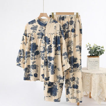 Loungewear in cotone con motivo ad albero in stile orientale retrò - Bianco - XL - image 0
