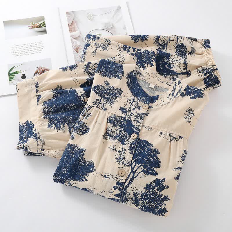 Loungewear in cotone con motivo ad albero in stile orientale retrò - image 1