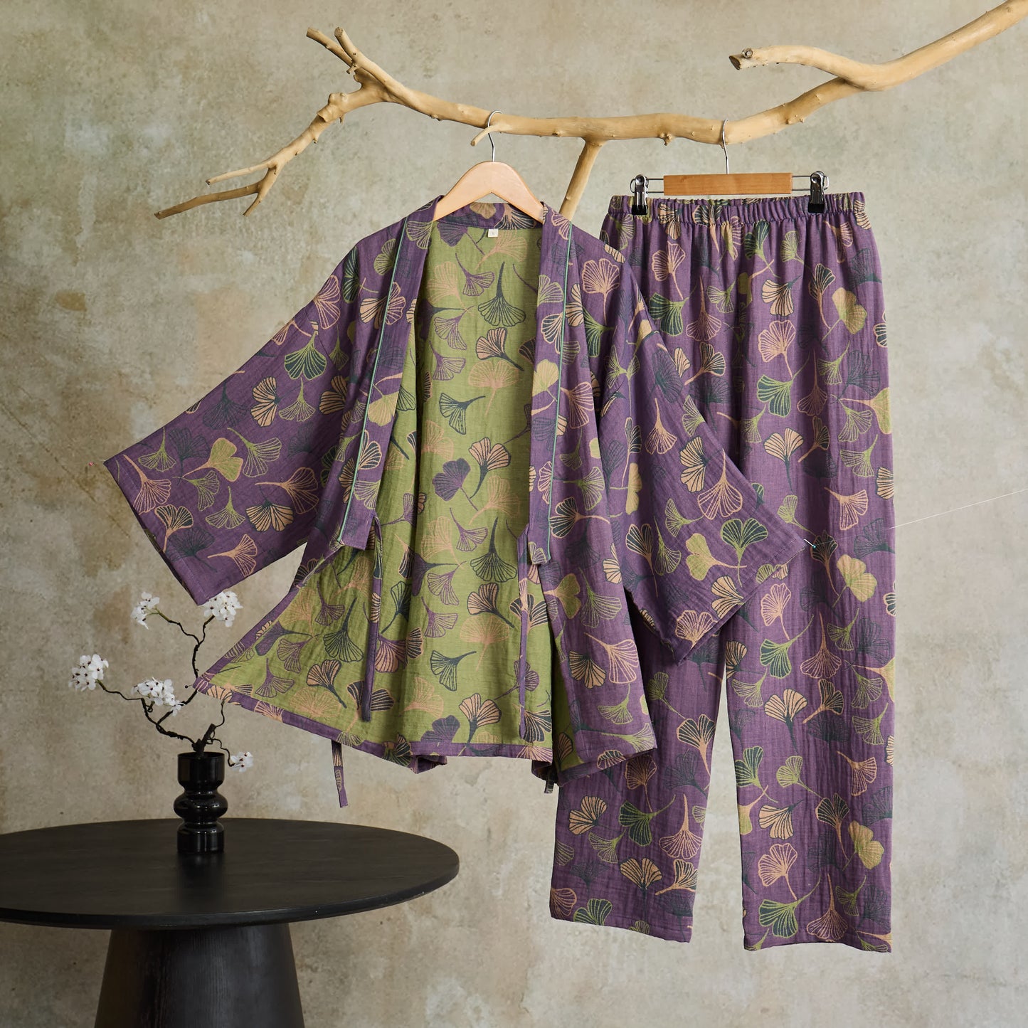 Completo da salotto in kimono di garza di cotone Ginkgo - Viola - XL - image 43