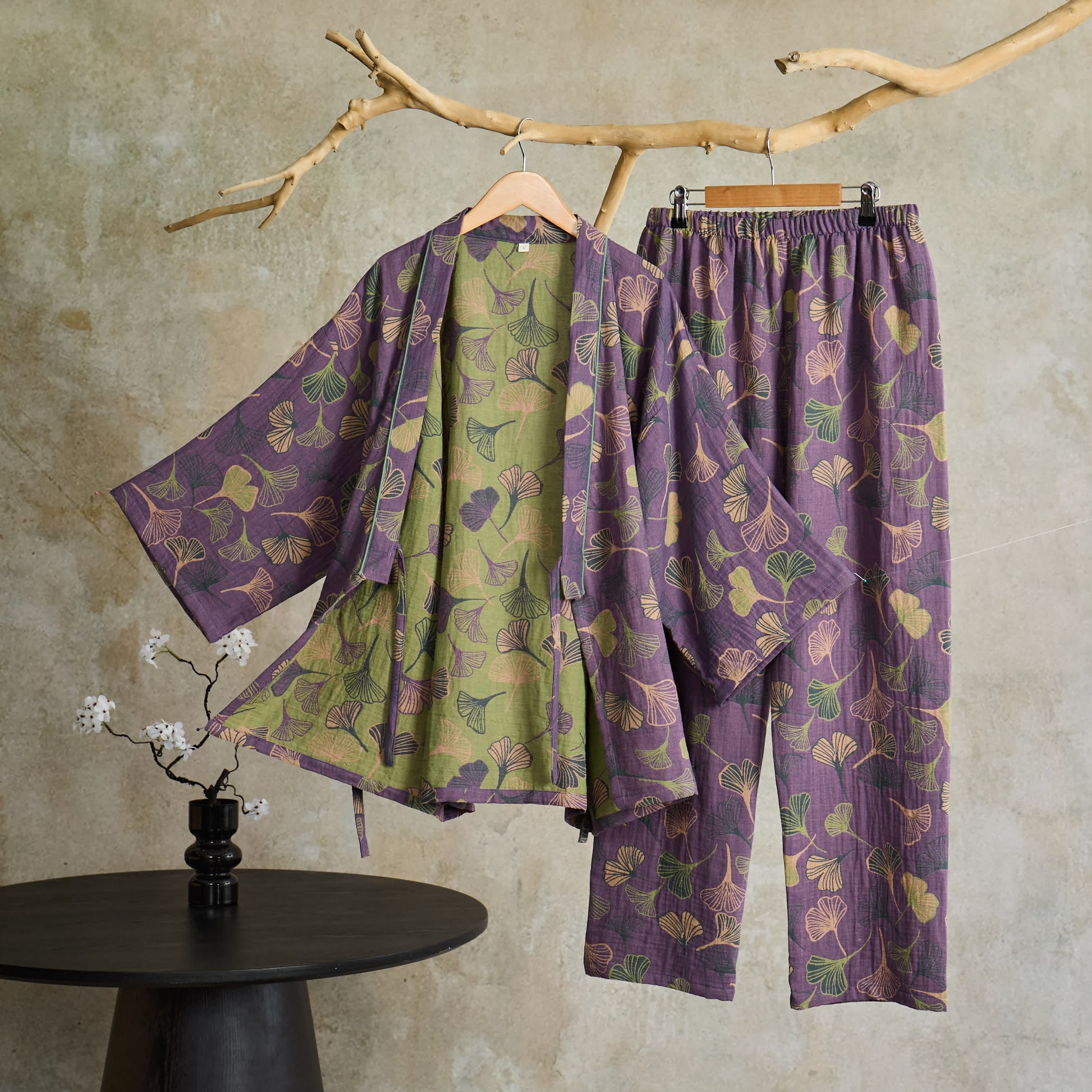 Completo da salotto in kimono di garza di cotone Ginkgo - Viola - XL - image 43