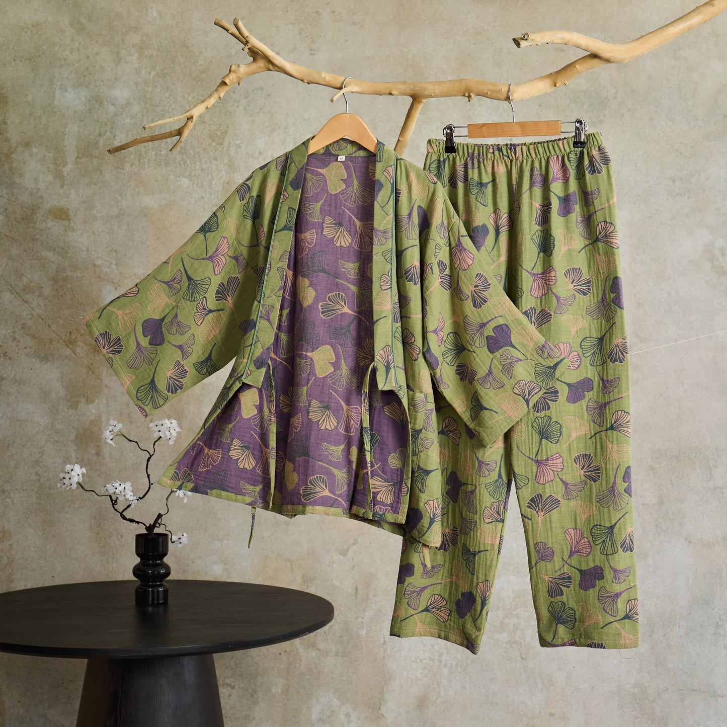 Completo da salotto in kimono di garza di cotone Ginkgo - Verde chiaro - XL - image 44
