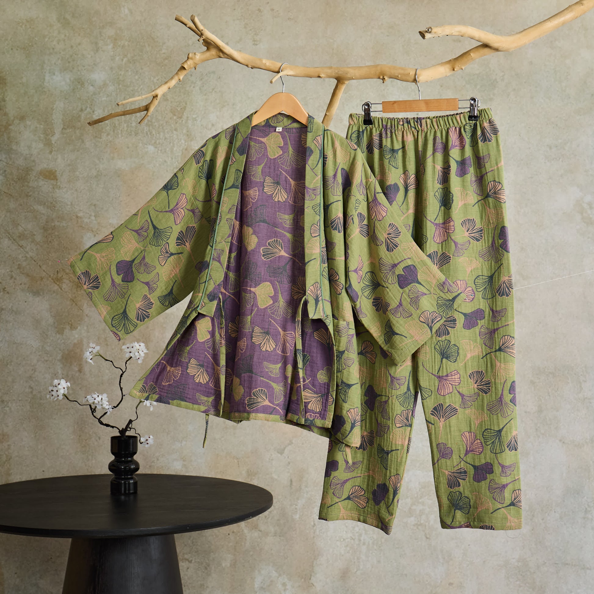 Completo da salotto in kimono di garza di cotone Ginkgo - Verde chiaro - XL - image 44