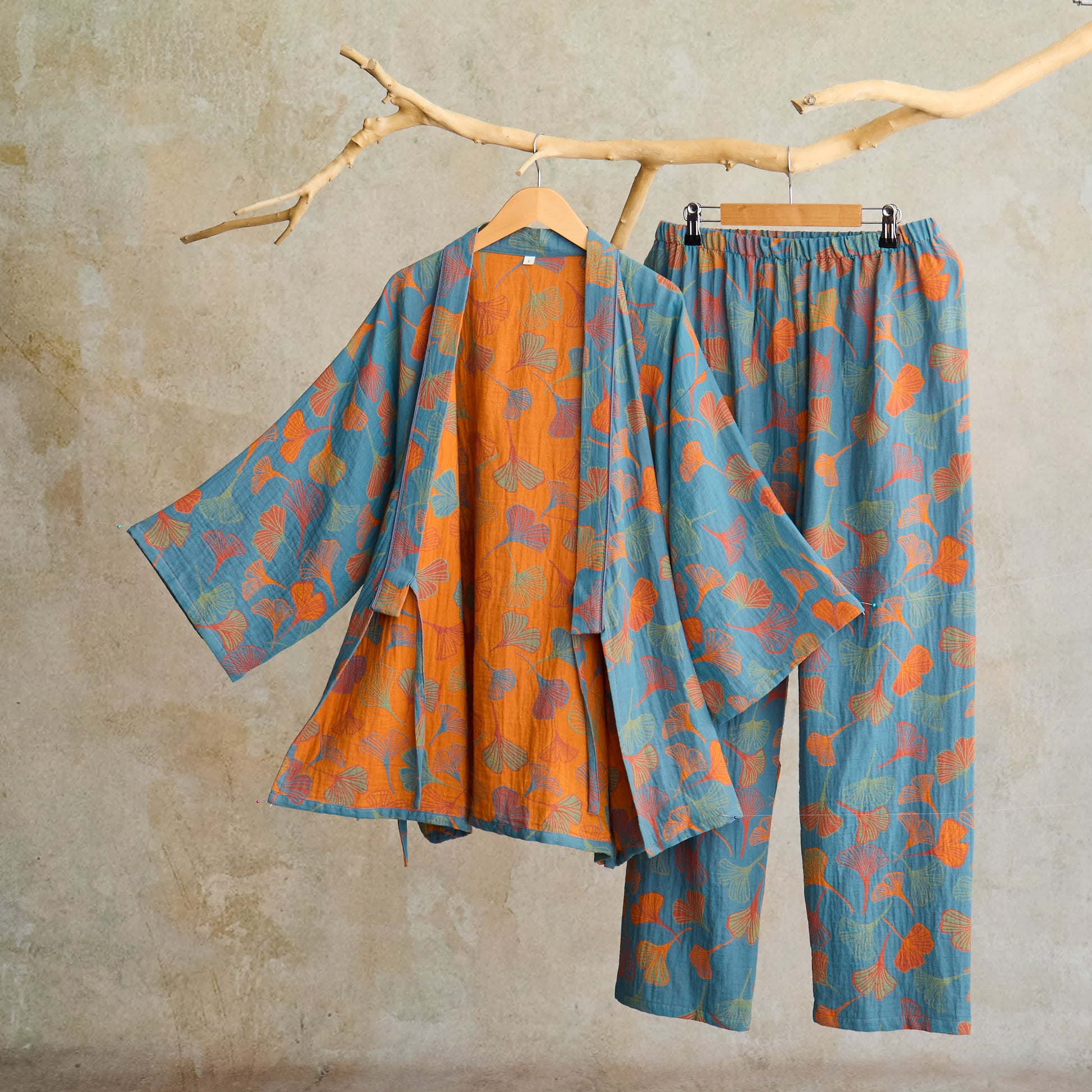 Completo da salotto in kimono di garza di cotone Ginkgo - Blu - XL - image 13