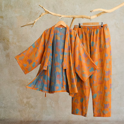 Completo da salotto in kimono di garza di cotone Ginkgo - Arancia - XL - image 17