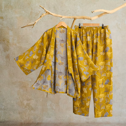 Completo da salotto in kimono di garza di cotone Ginkgo - Giallo chiaro - XL - image 2