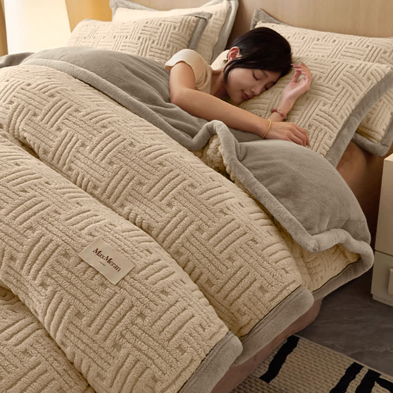 Set di biancheria da letto in peluche con motivo a nodi a righe - Caffè scuro - Set di biancheria da letto (4 pezzi) - Matrimoniale Grande - image 1