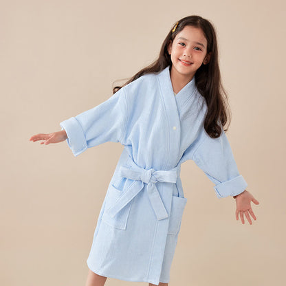 Accappatoio per bambini in cotone a trama waffle - Blu - Bambino: 145-160 cm - image 8