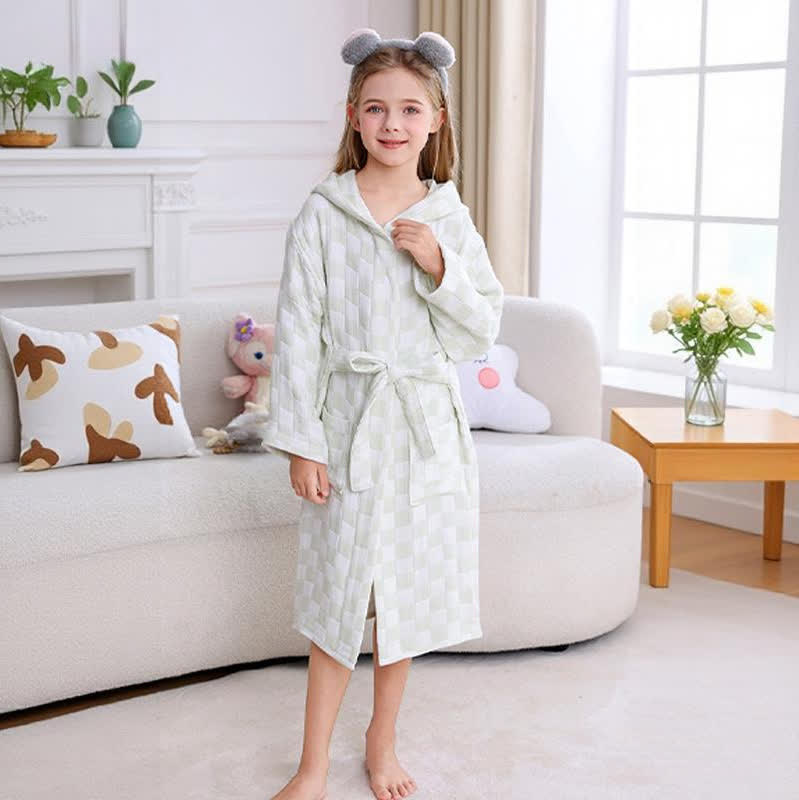 Accappatoio per bambini in garza di cotone con cappuccio a quadri - image 5