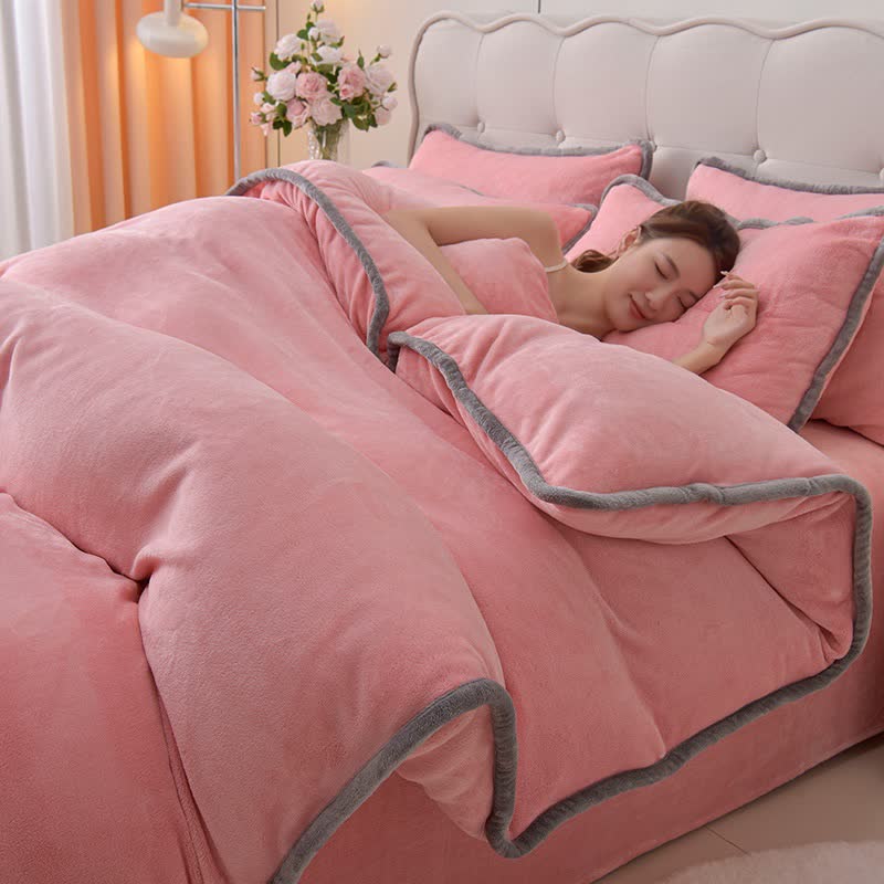Set di biancheria da letto in peluche reversibile in tinta unita - Rosa - Set di biancheria da letto - Matrimoniale Grande - image 1