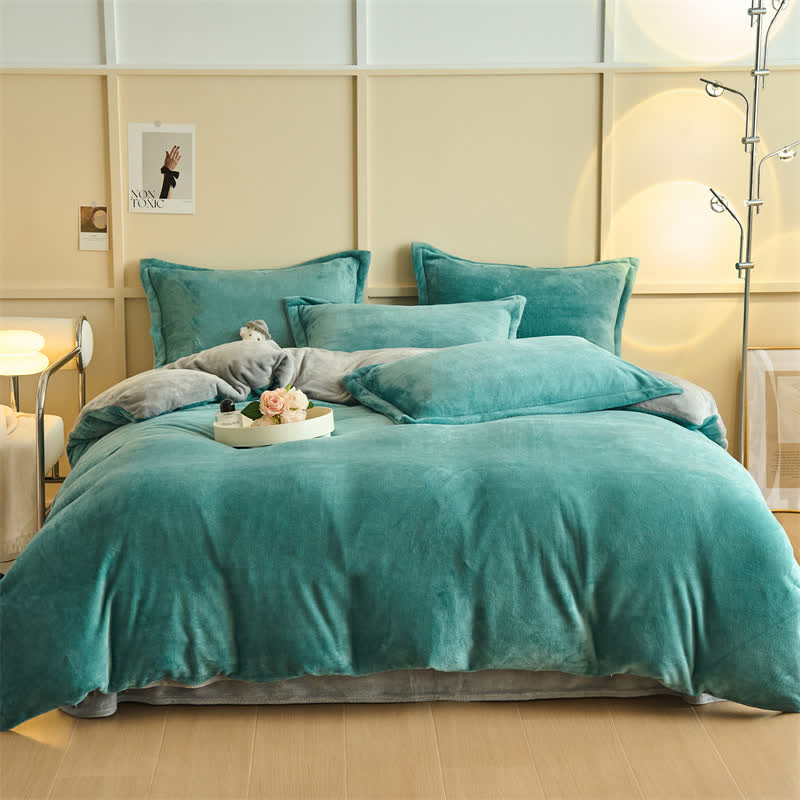Set di biancheria da letto semplice reversibile in peluche - Ciano e grigio - Set di biancheria da letto - Matrimoniale Grande - image 11