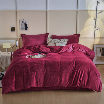 Set di biancheria da letto semplice reversibile in peluche - Vino - Set di biancheria da letto - Matrimoniale Grande - image 0