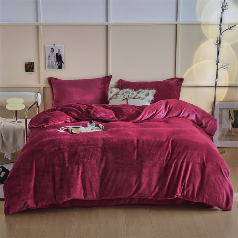 Set di biancheria da letto semplice reversibile in peluche - Vino - Set di biancheria da letto - Matrimoniale Grande - image 0