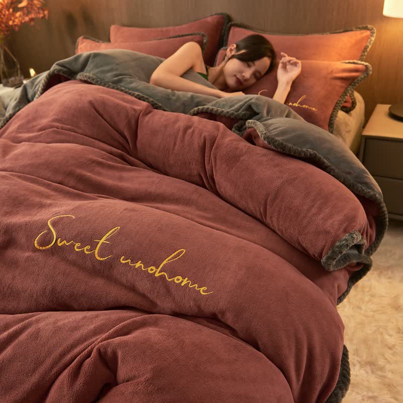 Set di biancheria da letto in peluche stampato Sweet Home (4 pezzi) - Caramello - Matrimoniale Grande - image 5